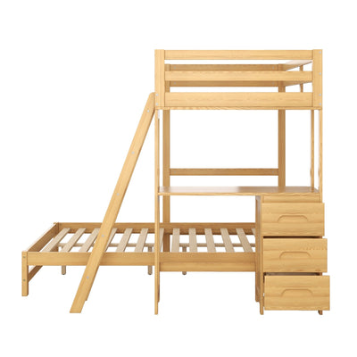 Twin Over Full Bunk Bed With Desk And Three Storage Drawers