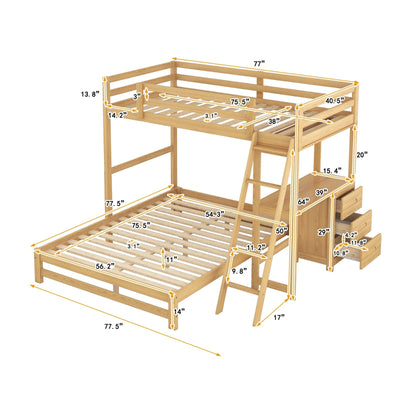 Twin Over Full Bunk Bed With Desk And Three Storage Drawers