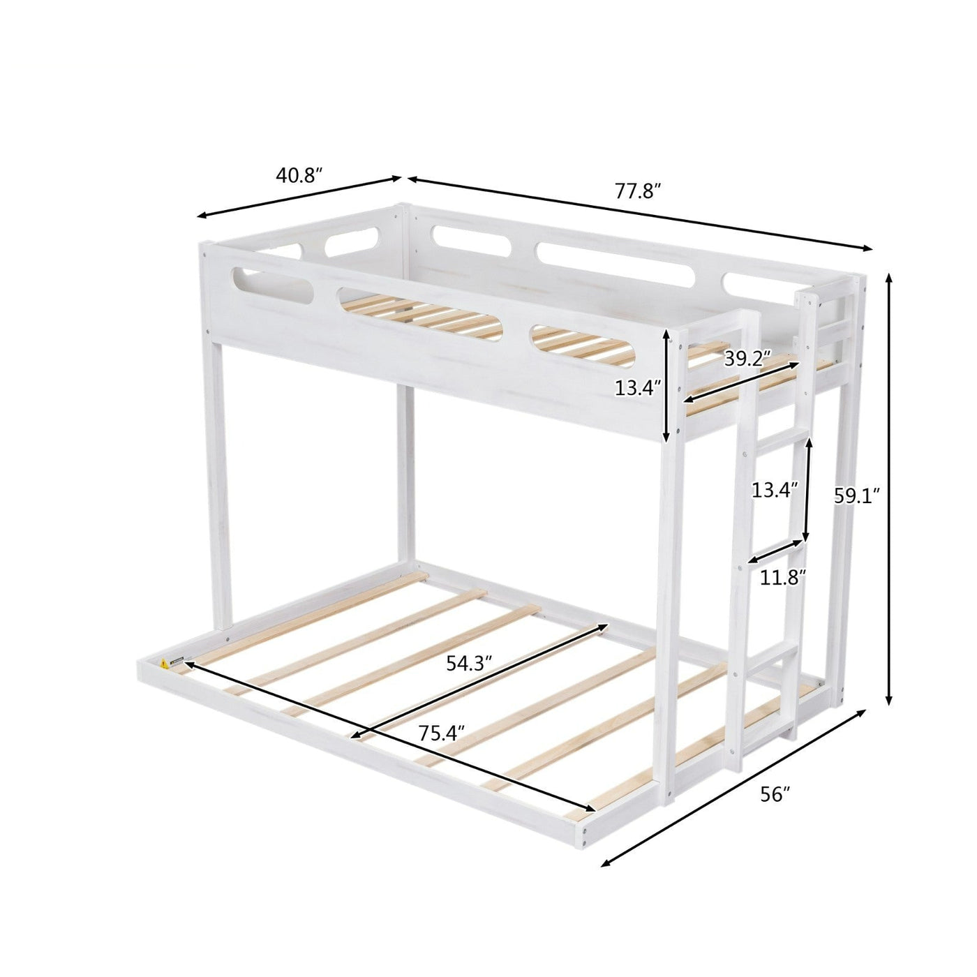 Twin Over Full Bunk Bed With Sturdy Built-in Ladder Design