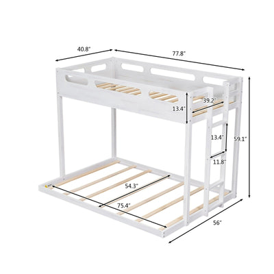 Twin Over Full Bunk Bed With Sturdy Built-in Ladder Design