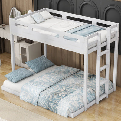 Twin Over Full Bunk Bed With Sturdy Built-in Ladder Design