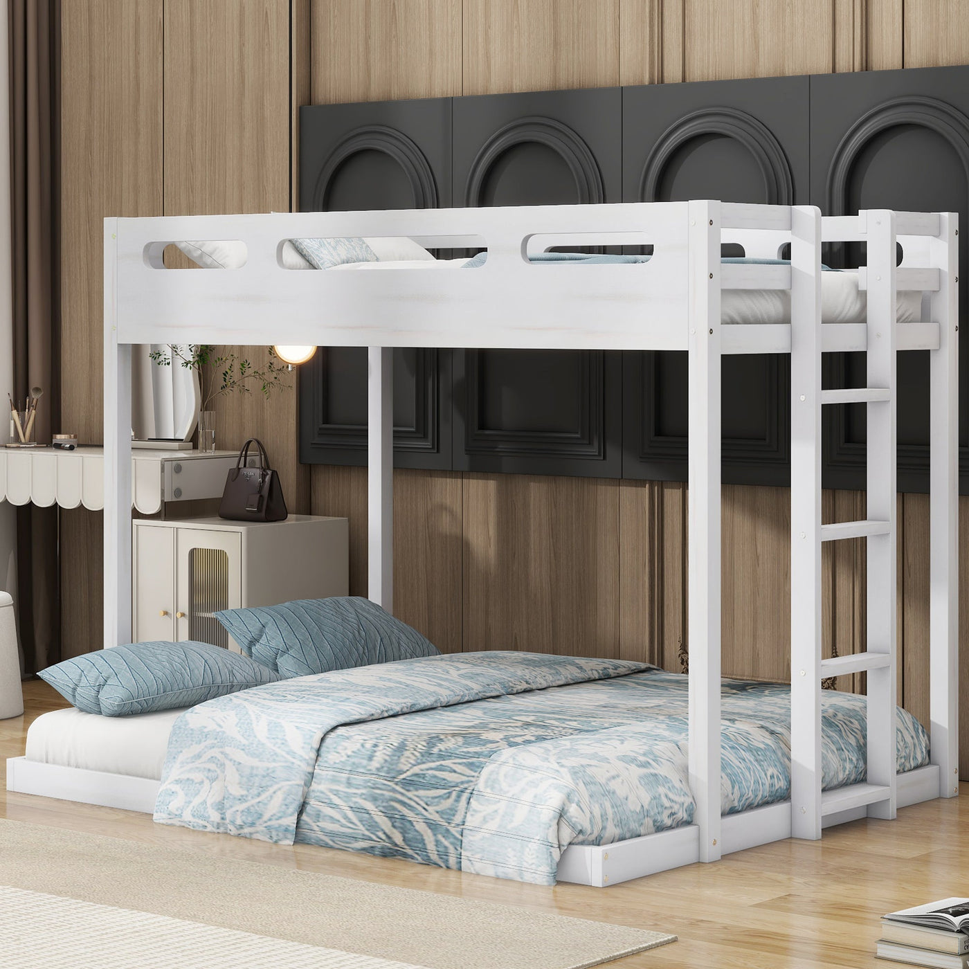 Twin Over Full Bunk Bed With Sturdy Built-in Ladder Design