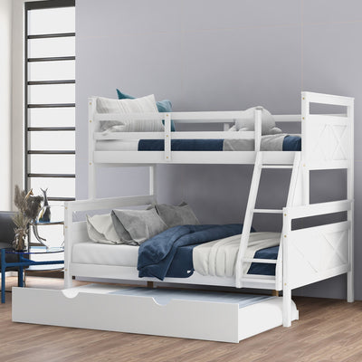 Twin Over Full Bunk Bed With Ladder Trundle And Safety Guardrail