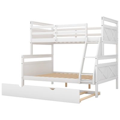 Twin Over Full Bunk Bed With Ladder Trundle And Safety Guardrail