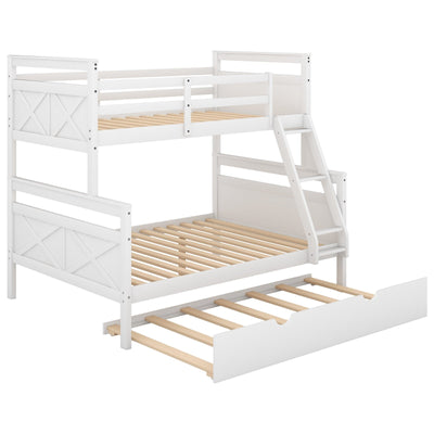 Twin Over Full Bunk Bed With Ladder Trundle And Safety Guardrail