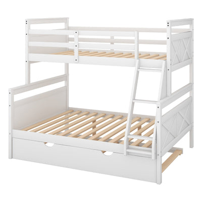 Twin Over Full Bunk Bed With Ladder Trundle And Safety Guardrail