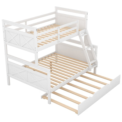 Twin Over Full Bunk Bed With Ladder Trundle And Safety Guardrail