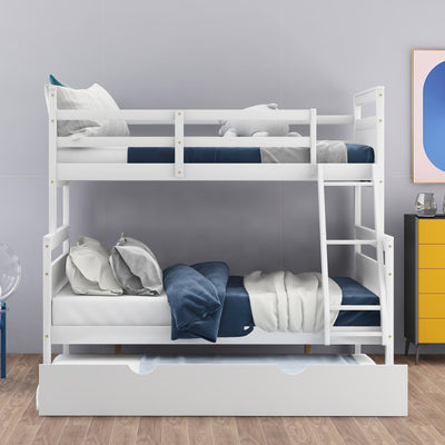 Twin Over Full Bunk Bed With Ladder Trundle And Safety Guardrail