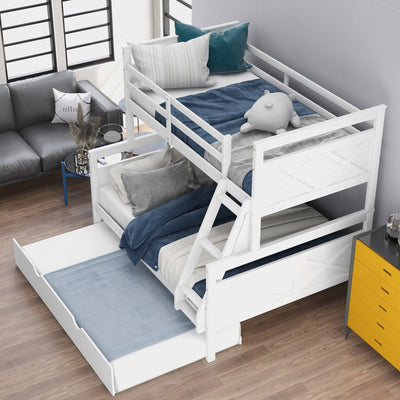 Twin Over Full Bunk Bed With Ladder Trundle And Safety Guardrail
