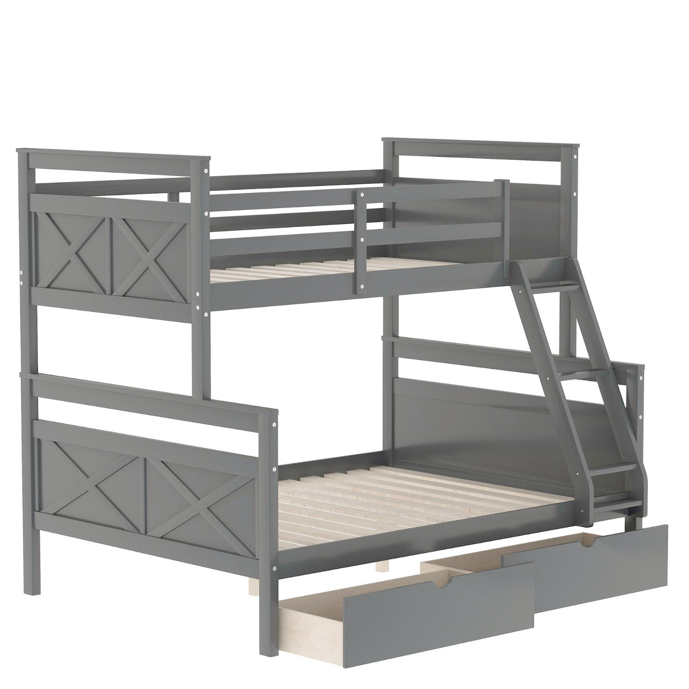 Twin Over Full Bunk Bed With Ladder Storage Drawers And Safety Rail
