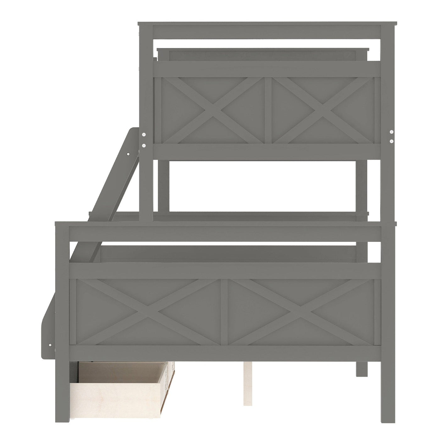 Twin Over Full Bunk Bed With Ladder Storage Drawers And Safety Rail