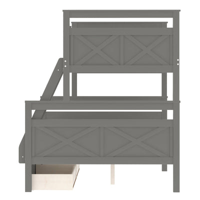 Twin Over Full Bunk Bed With Ladder Storage Drawers And Safety Rail