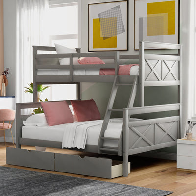 Twin Over Full Bunk Bed With Ladder Storage Drawers And Safety Rail