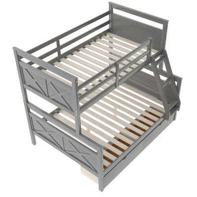 Twin Over Full Bunk Bed With Ladder Storage Drawers And Safety Rail
