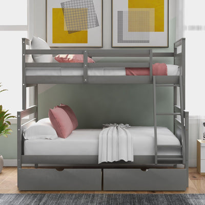 Twin Over Full Bunk Bed With Ladder Storage Drawers And Safety Rail