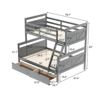 Twin Over Full Bunk Bed With Ladder Storage Drawers And Safety Rail