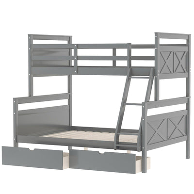 Twin Over Full Bunk Bed With Ladder Storage Drawers And Safety Rail