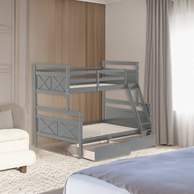 Twin Over Full Bunk Bed With Ladder Storage Drawers And Safety Rail