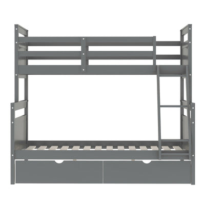 Twin Over Full Bunk Bed With Ladder Storage Drawers And Safety Rail