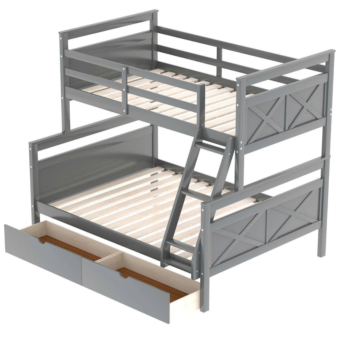 Twin Over Full Bunk Bed With Ladder Storage Drawers And Safety Rail