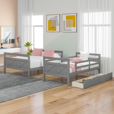 Twin Over Full Bunk Bed With Ladder Storage Drawers And Safety Rail