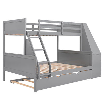 Twin Over Full Bunk Bed With Trundle Desk Storage Drawers Shelf