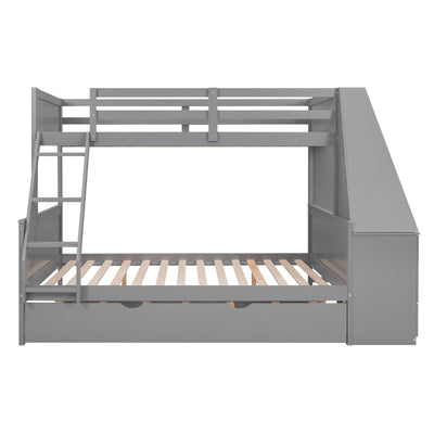 Twin Over Full Bunk Bed With Trundle Desk Storage Drawers Shelf