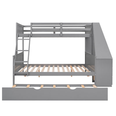 Twin Over Full Bunk Bed With Trundle Desk Storage Drawers Shelf