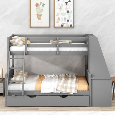Twin Over Full Bunk Bed With Trundle Desk Storage Drawers Shelf