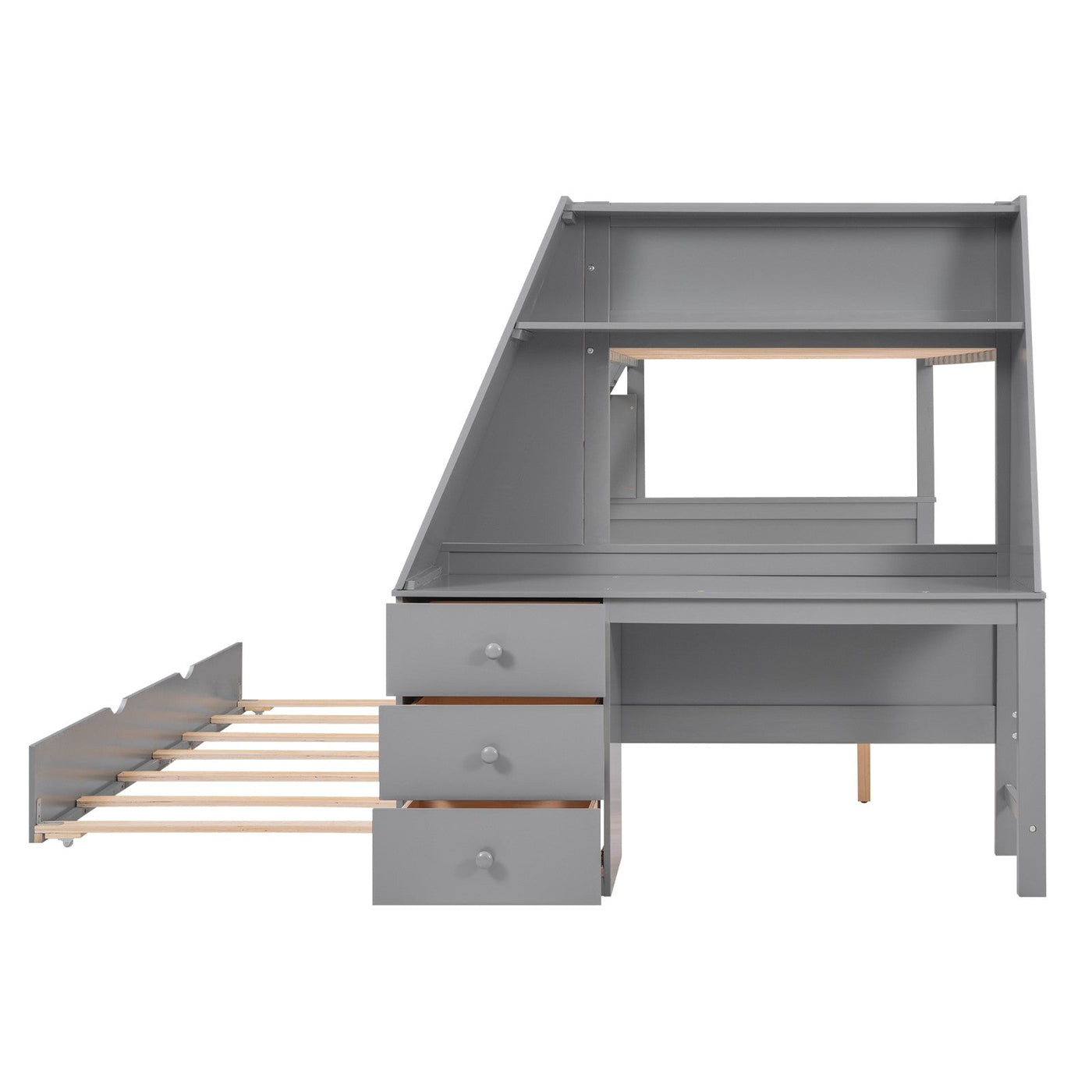 Twin Over Full Bunk Bed With Trundle Desk Storage Drawers Shelf