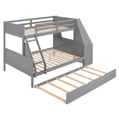 Twin Over Full Bunk Bed With Trundle Desk Storage Drawers Shelf