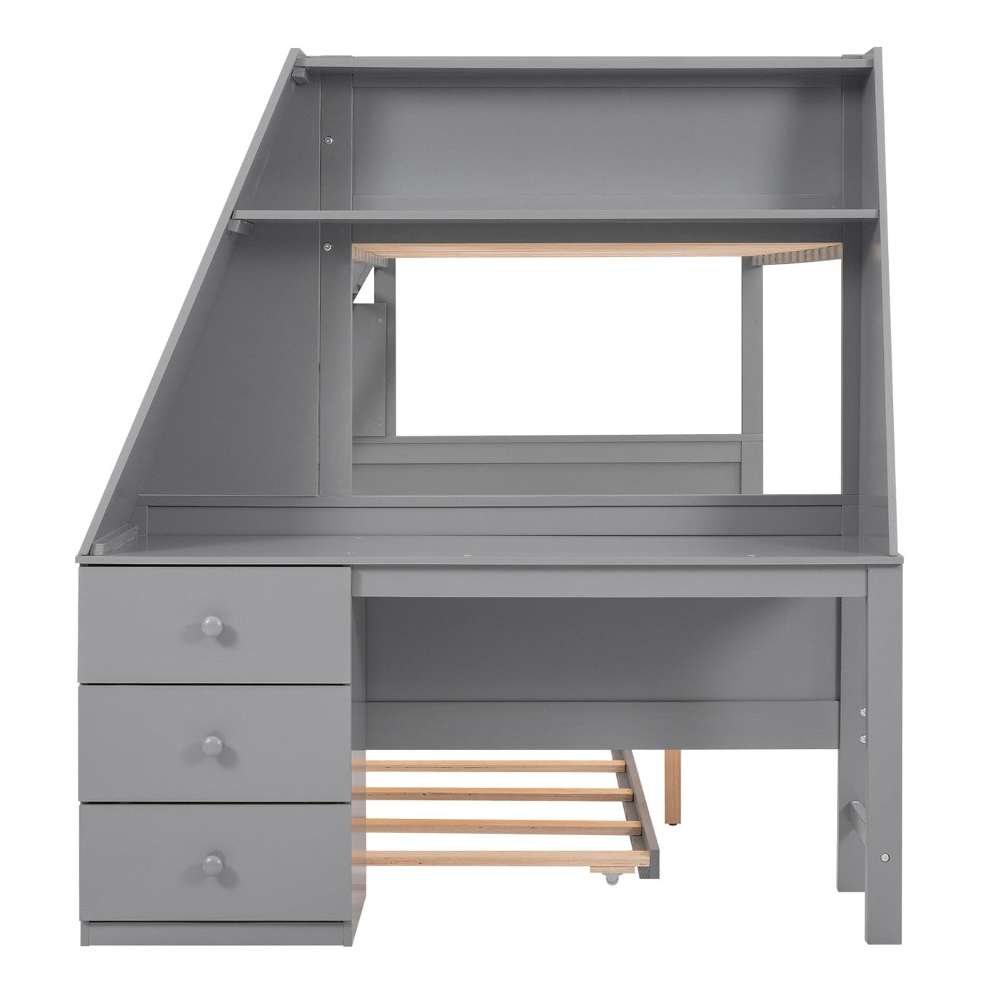 Twin Over Full Bunk Bed With Trundle Desk Storage Drawers Shelf