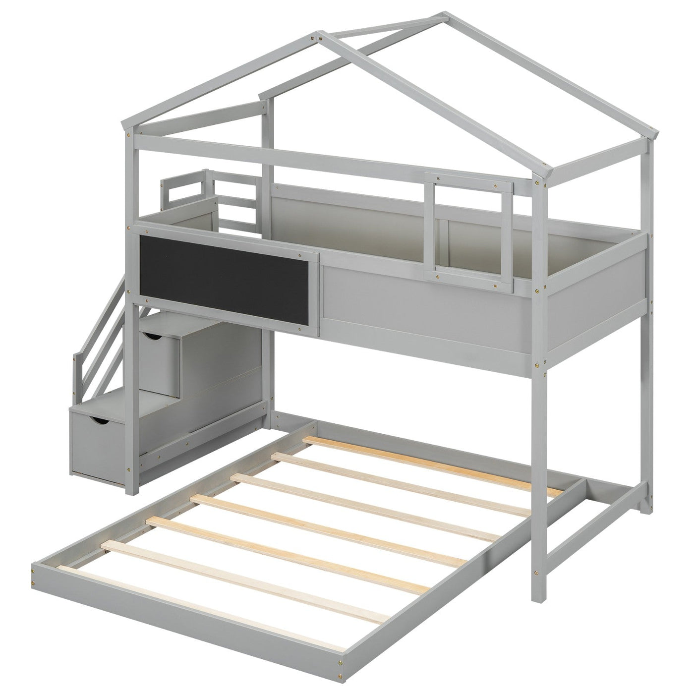 Twin Over Full Bunk Bed With Storage Staircase And Blackboard