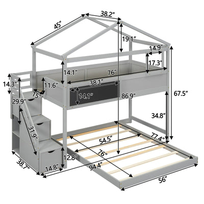 Twin Over Full Bunk Bed With Storage Staircase And Blackboard