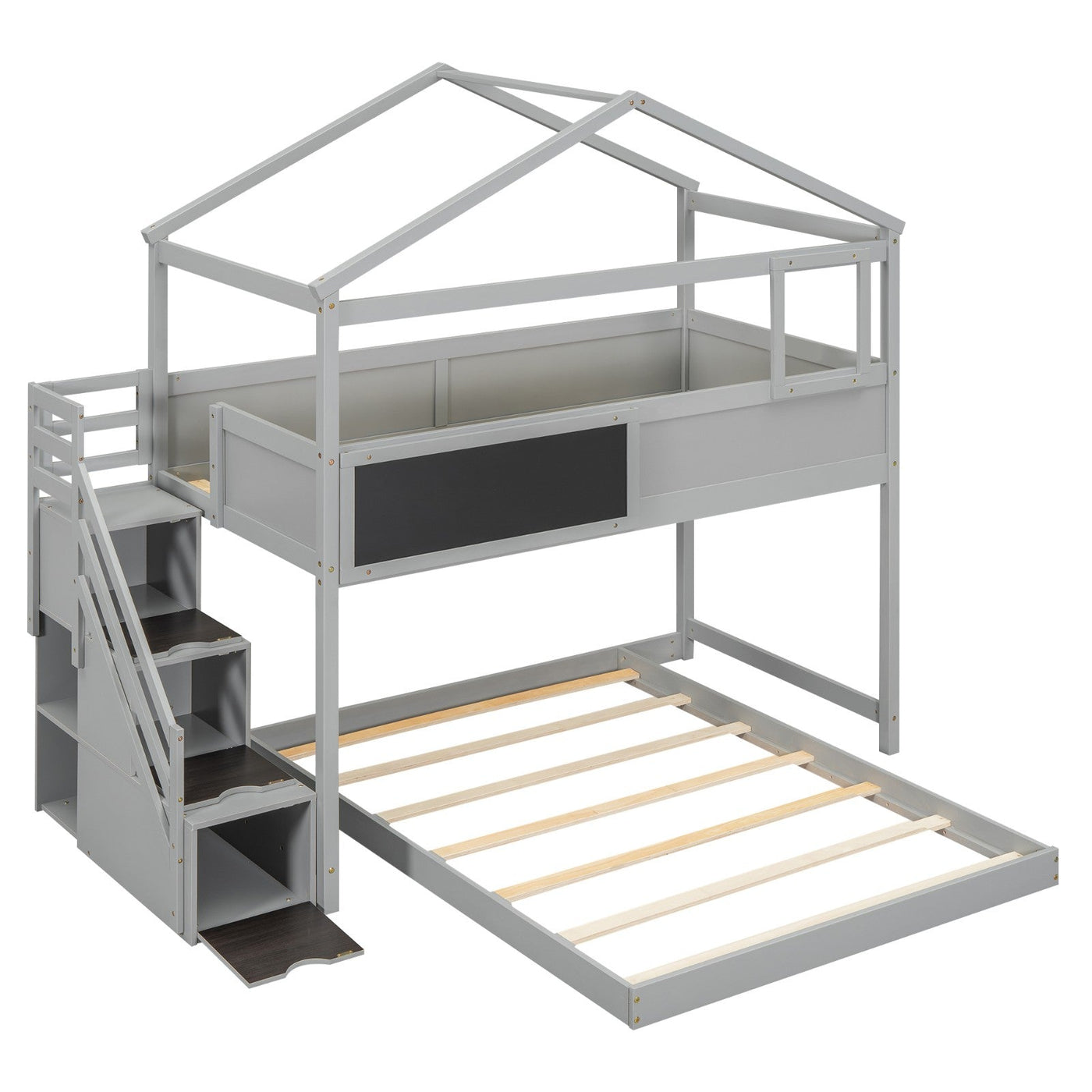 Twin Over Full Bunk Bed With Storage Staircase And Blackboard