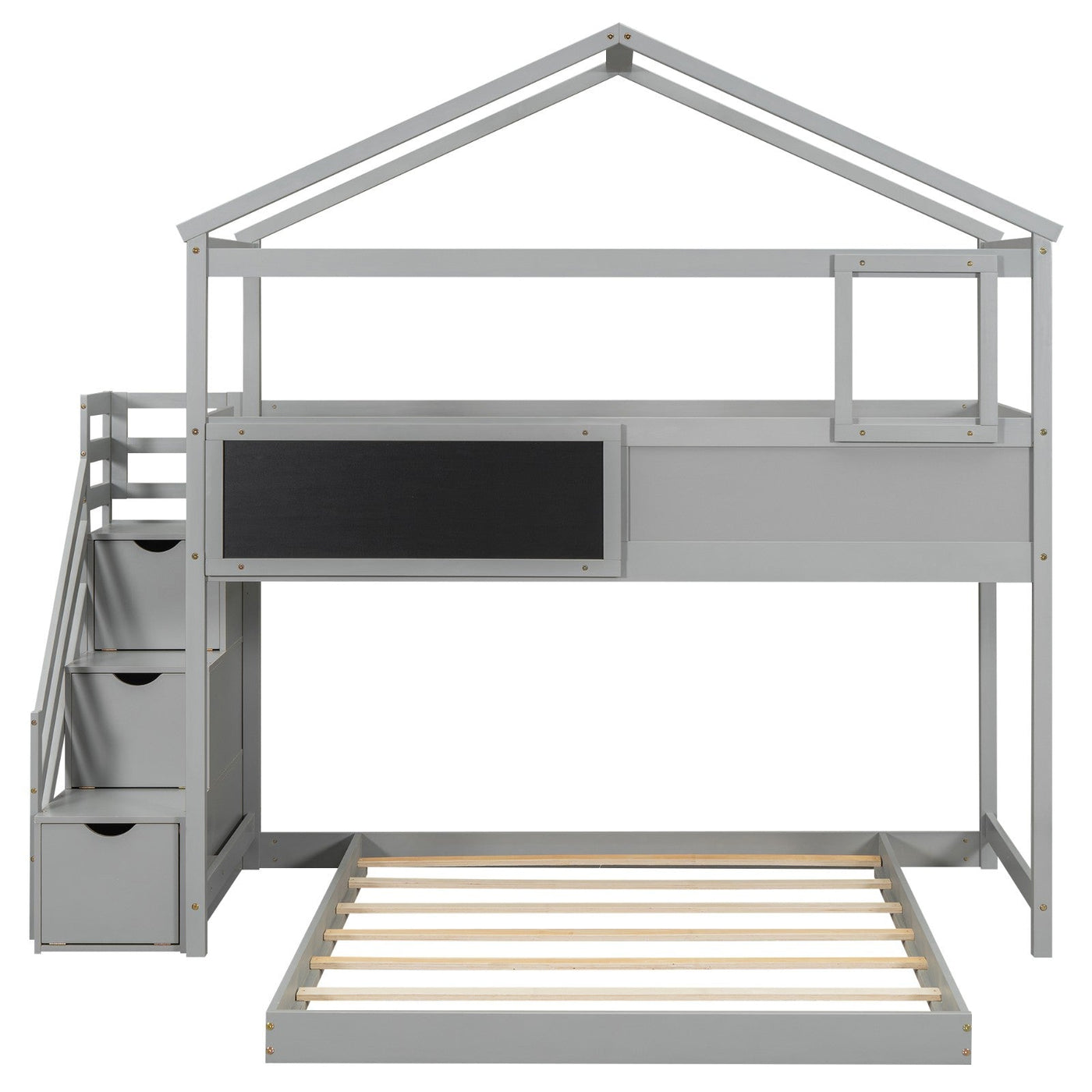 Twin Over Full Bunk Bed With Storage Staircase And Blackboard