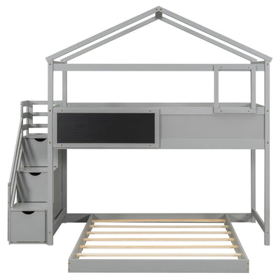 Twin Over Full Bunk Bed With Storage Staircase And Blackboard