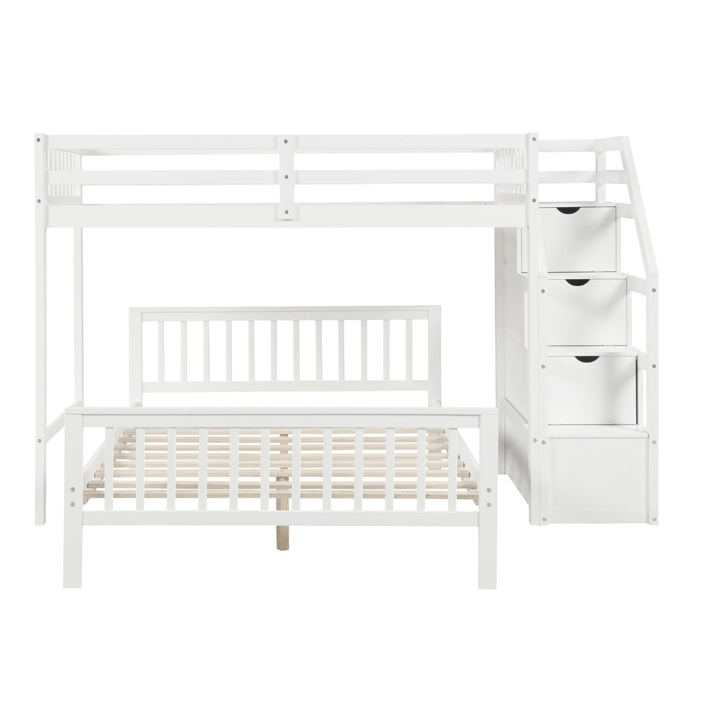 Twin Over Full Loft Bed With Safe Storage Staircase