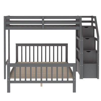 Twin Over Full Loft Bed With Safe Storage Staircase