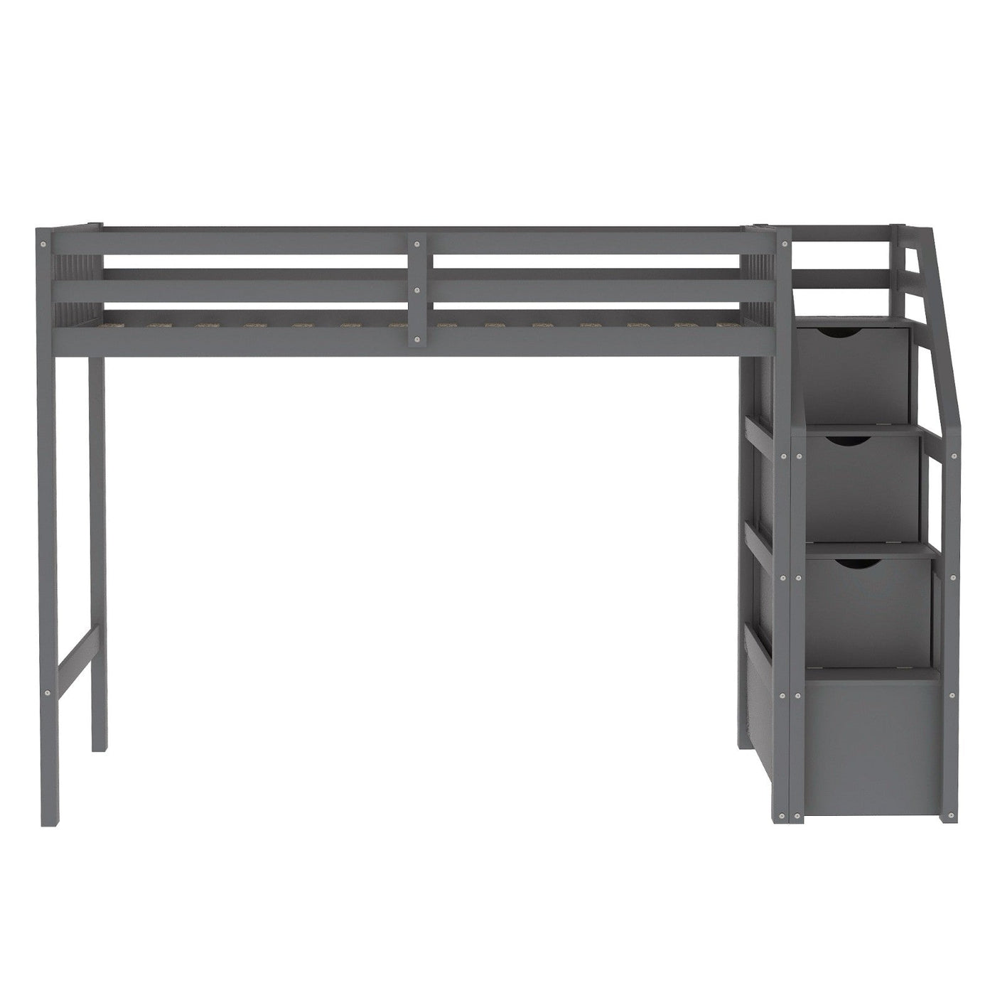 Twin Over Full Loft Bed With Safe Storage Staircase