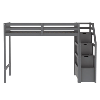 Twin Over Full Loft Bed With Safe Storage Staircase