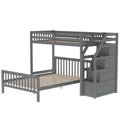 Twin Over Full Loft Bed With Safe Storage Staircase