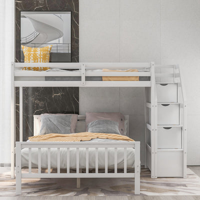 Twin Over Full Loft Bed With Safe Storage Staircase