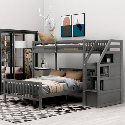 Twin Over Full Loft Bed With Safe Storage Staircase