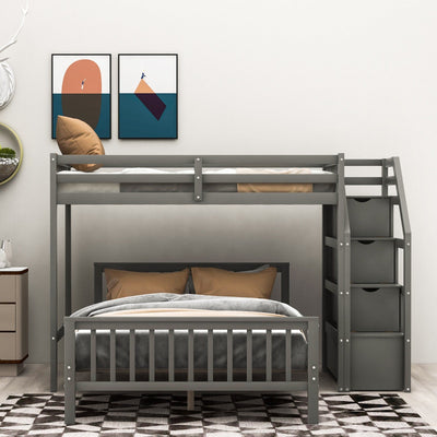Twin Over Full Loft Bed With Safe Storage Staircase