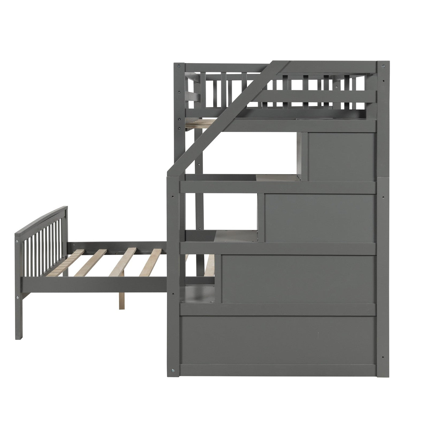 Twin Over Full Loft Bed With Safe Storage Staircase