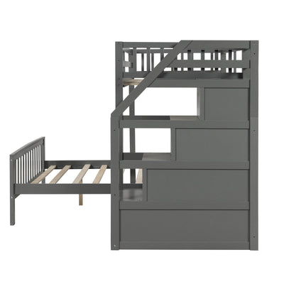 Twin Over Full Loft Bed With Safe Storage Staircase