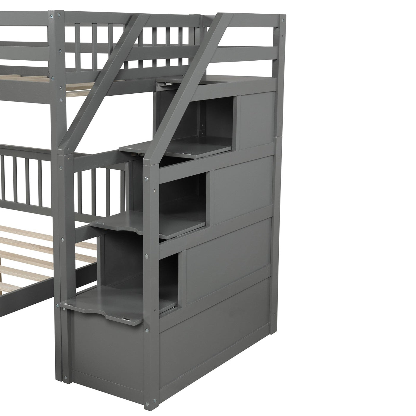 Twin Over Full Loft Bed With Safe Storage Staircase