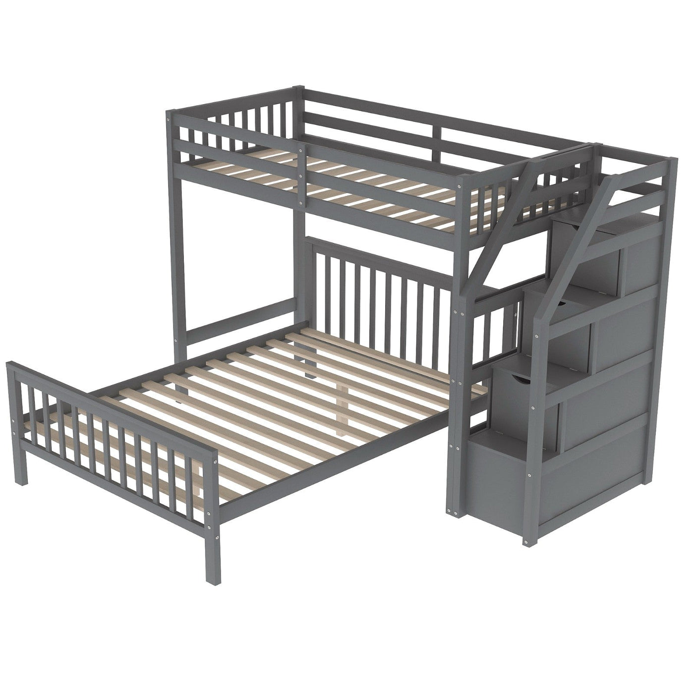 Twin Over Full Loft Bed With Safe Storage Staircase
