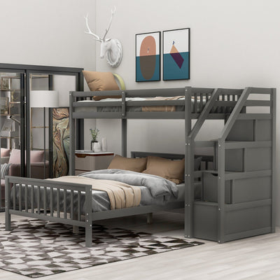 Twin Over Full Loft Bed With Safe Storage Staircase